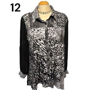 JOSEPH RIBKOFF 🇨🇦 Tunic Top Sz 12 Button Down Blouse Beautiful Pattern